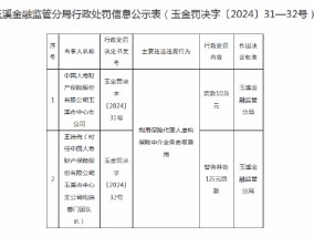 国寿财险玉溪市中心支公司被罚10万元：因利用保险代理人虚构保险中介业务套取费用