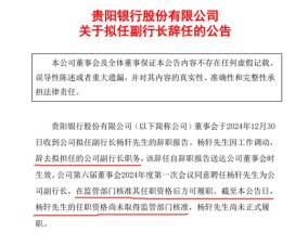 干了一年任职资格未获批 贵阳银行一副行长辞职了